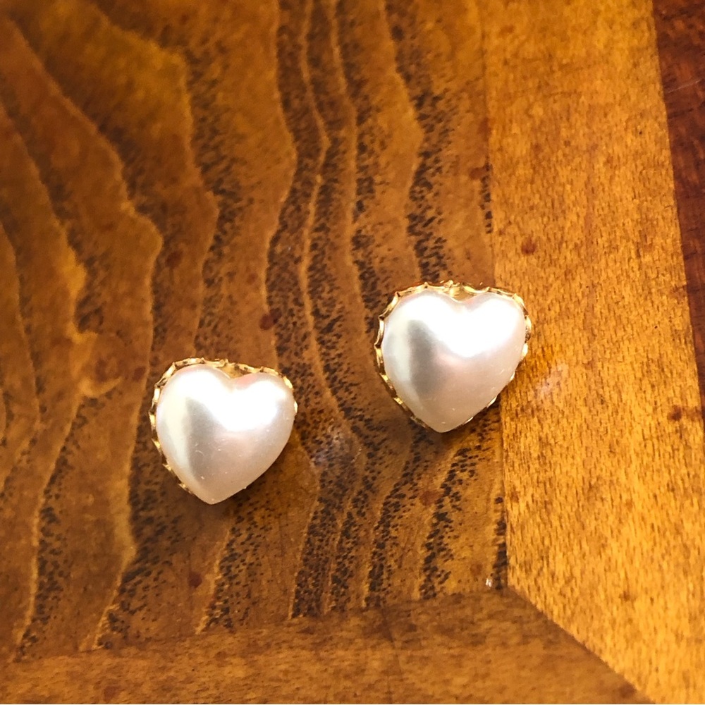 Vintage heart shape faux pearl pierced earrings